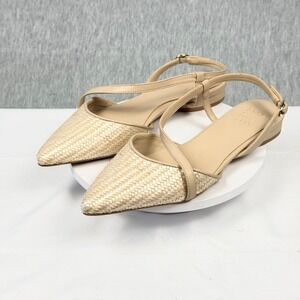 Naturalizer Hawaii 2 Opal Tan Straw Slingback Pointed Toe Flats Size 7M